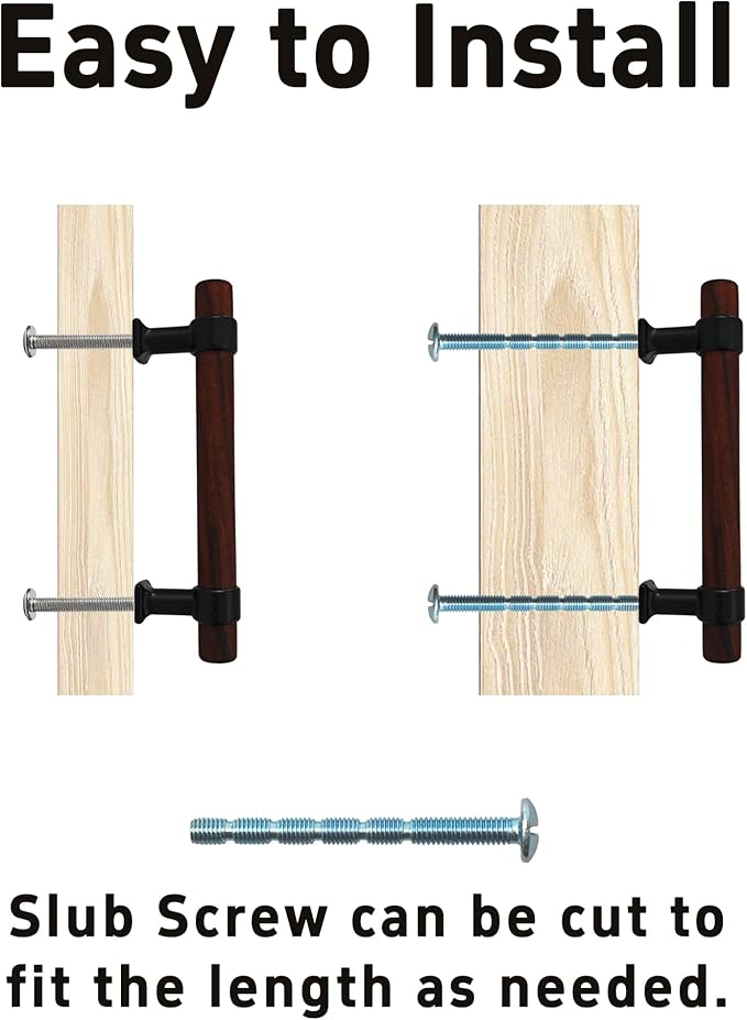 4Pcs 5.35” Walnut Wood Drawer Pulls, 96mm/3.78" Hole Center, Kitchen Cabinet Hardware Handles, Metal and Wooden Cabinet Knobs, T Bar Knob Pull Handles for Wardrobe, Dresser, Cupboard
