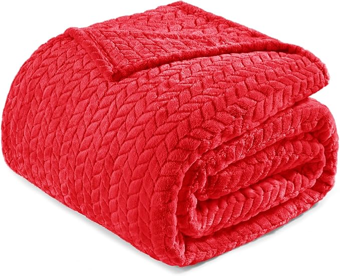 Exclusivo Mezcla Fleece King Size Blanket for Bed, 90x104 Inches Soft Cozy Jacquard Flannel Blankets, Lightweight Fuzzy Plush Warm for Winter, Red