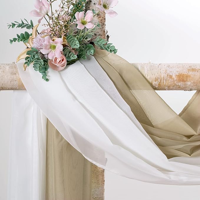 MIULEE Luxury Sheer Voile Elegant Topper Long Valance Solid Treatment Swags Drapes for Window Ceremony Wedding Canopy Bed 54" x 216" Beige