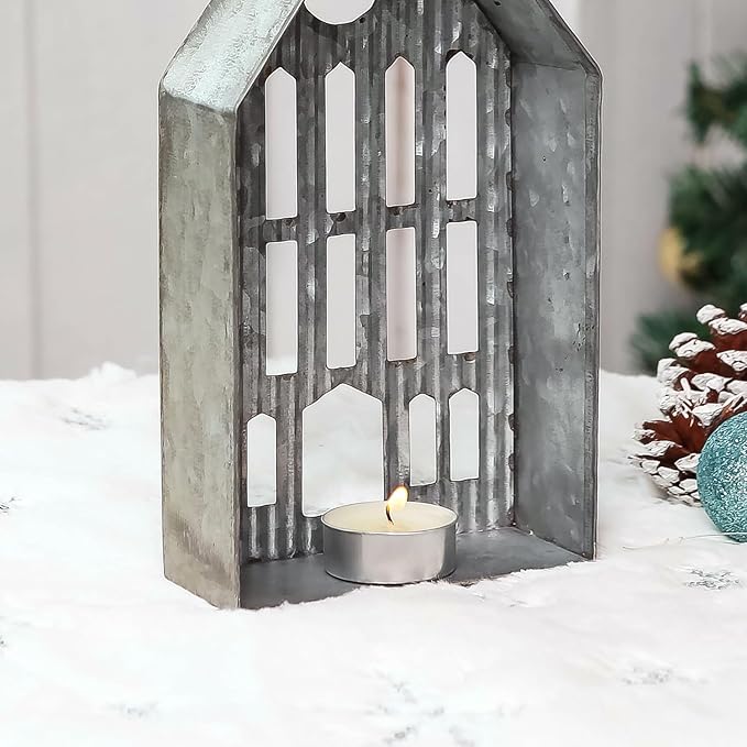 Church Shaped Tea Light Candle Holder Farmhouse Galvanized Metal Candle Holder Vintage Decorative Tealight Holder for Table Centerpiece Decoration - 4.53" x 1.97" x 10.43"