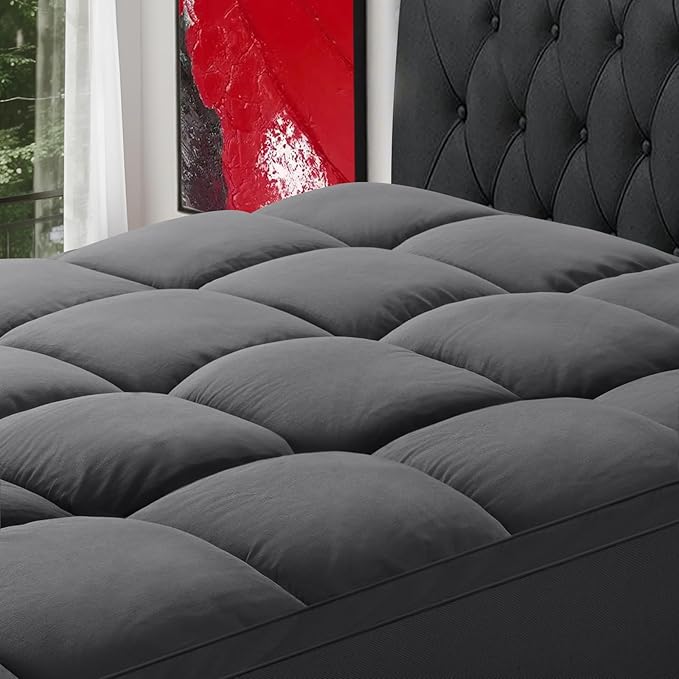 SOPAT Mattress Topper Twin Size Extra Thick Mattress Pad 8-21" Deep Pocket Soft Down Alternative Fill Mattress Protector Pillow Top Mattress Cover (39x75 Inches, Dark Grey)