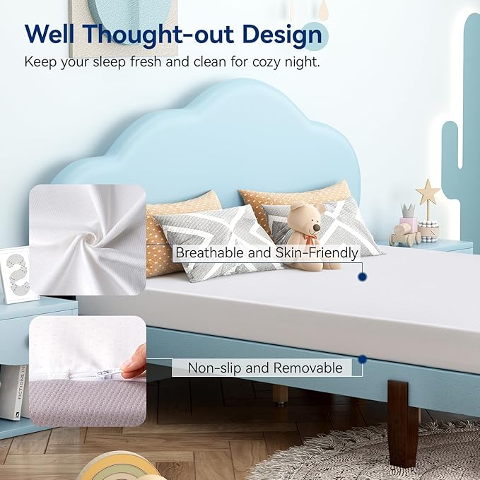 Amazon Basics Memory Foam Mattress, Soft Plush Feel, Queen, White/Grey, 80 x 60 x 6 inches (LxWxH)