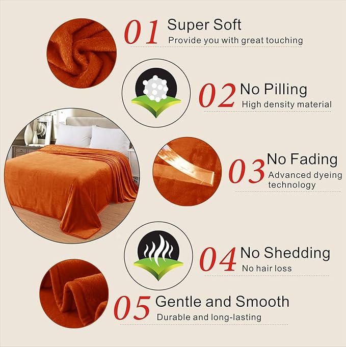 Fleece Blankets for All Season - Premium Lightweight Anti-Static Throw for Travel Size Bed Extra Soft Brush Fabric Warm Sofa Thermal Blanket 51" x 60"(Orange)
