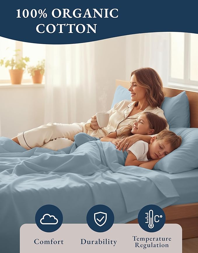 LANE LINEN 100% Organic Cotton Bed Sheets Extra Long Twin, Soft & Comfy Fully Elasticized Percale Perfect for Hospital Bed & Dorm Room, Low Pilling Machine Washable Twin XL Sheet- French Blue