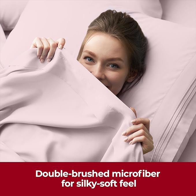 Mellanni Extra Deep Twin XL Sheets - 3 PC Iconic Collection Bedding - Hotel Luxury, Ultra Soft, Cooling Bed Sheets - Wrinkle, Fade, Stain Resistant (Twin Extra Long, Blush Pink)