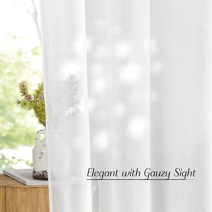 NICETOWN Sheer Curtain Panels Grommet - Ivory Voile Sheer Window Curtains for Bedroom/Living Room, 2 Pieces, 54 Wide x 63-inch Length