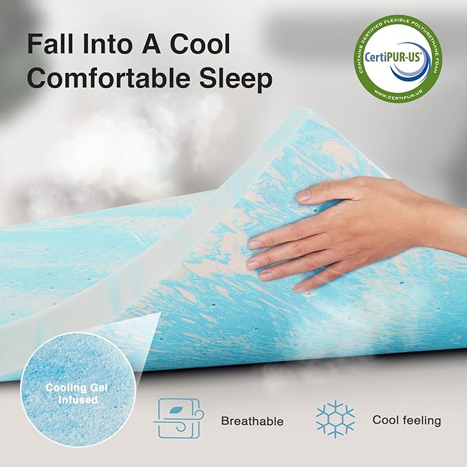 Novilla Memory Foam Mattress Topper Twin - 2 Inch Cooling Gel Infused Memory Foam | Slow-Rebound Pressure Relief | CertiPUR Certified | Comfort for Sleeper Sofa, RV, Camper, Dorm Room