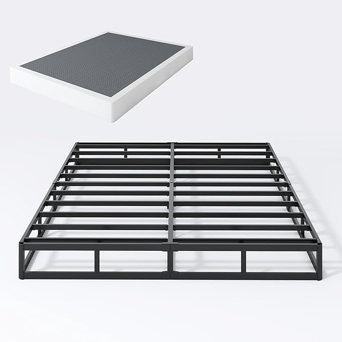 King Box Spring, 7 Inch King Size Box Spring and Cover Set, 3000lbs Heavy Duty Metal Mattress Foundation with Easy Clean Cover, No Noise, Easy Assembly