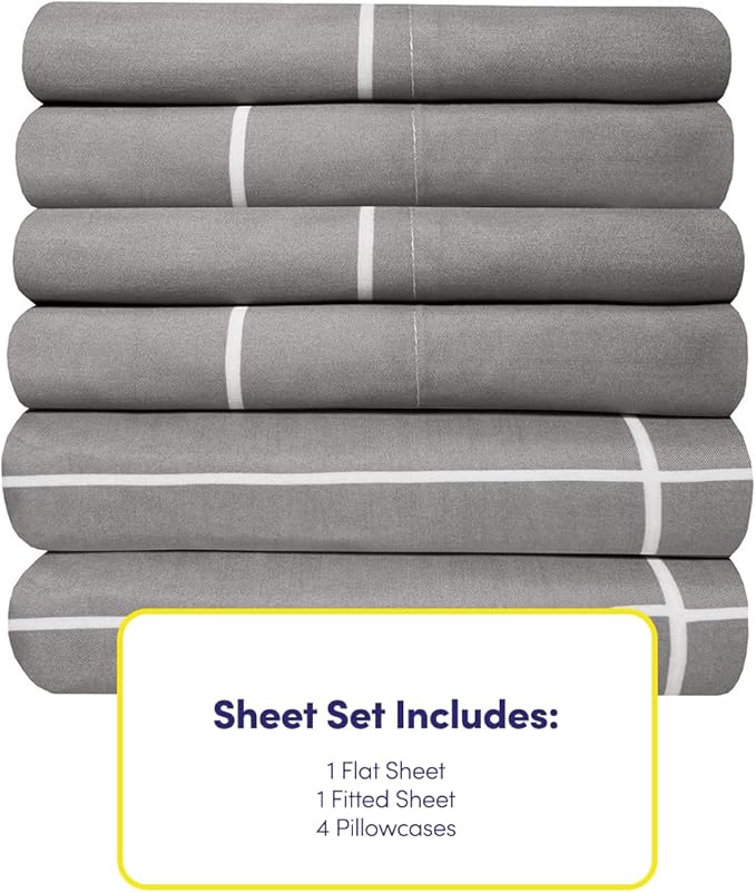 Cal King Size Bed Sheets - 6 Piece 1500 Supreme Collection Fine Brushed Microfiber Deep Pocket California King Sheet Set Bedding - 2 Extra Pillow Cases, Great Value, California King, Window Pane Gray