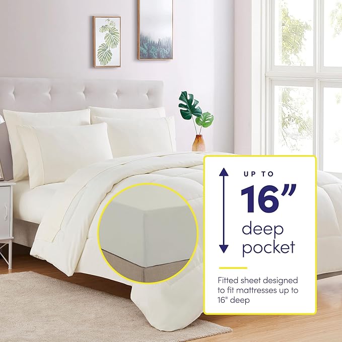 RV Short Queen Comforter Set for RV Camper - Comforter Set with Fitted & Flat Sheet, 4 Pillowcases - Tailored for RV Short Queen Beds - Cozy Essentials for Your RV Bedroom, Ivory