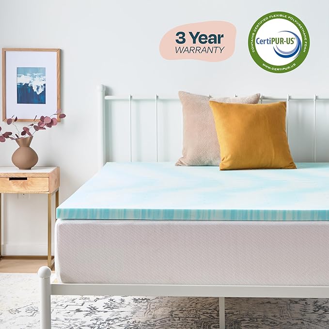 Linenspa 2 Inch Gel Swirl Memory Foam Mattress Topper – Cooling Gel Infused – Pressure Relieving Bed Topper - Mattress Pad – CertiPUR Certified - Twin Size