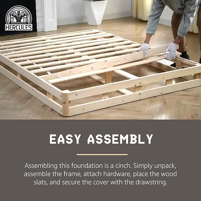 Hercules 4 Inch Low Profile Foundation Mattress Box Spring Replacement, Queen