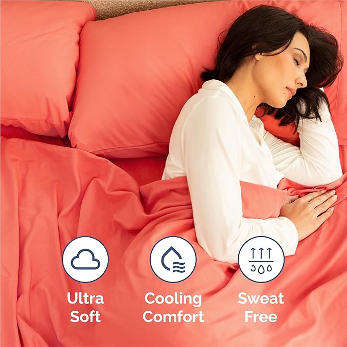 King Sheets Set 6 Piece - Includes 4 Pillowcases - Bed Sheets King Size - Soft Hotel Luxury Bedding - Cooling, Comfy, Fade Free & Breathable - 1 Flat & 1 Fitted & 4 Pillowcases w/ Deep Pockets - Coral