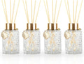 4Pcs Reed Diffuser Set with Metal Golden Decoration, 4.2oz Empty Reed Diffuser Bottles with 20Pcs Reed Diffuser Sticks, Unique Design Bottles for Home and Office(Cylinder)