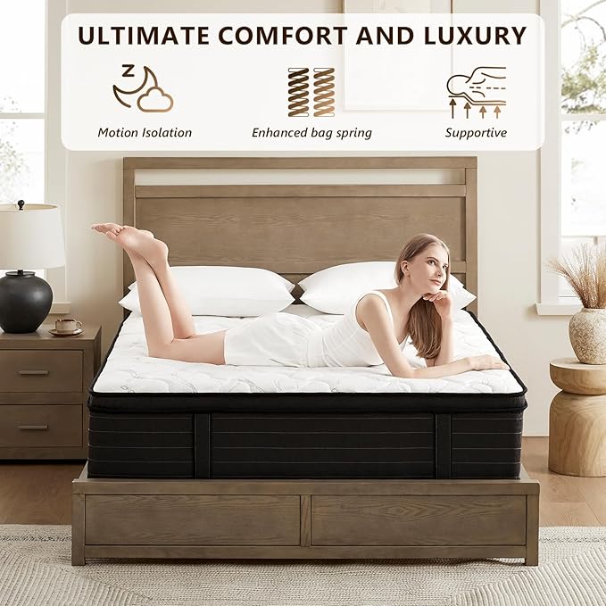 Mattress Queen Size 14 Inch - Memory Foam Hybrid Mattress for Pressure Relief & Motion Isolation - Medium Firm Queen Mattress with Pocketed Coils Breathable Bamboo Cover Certipur-Us Certified