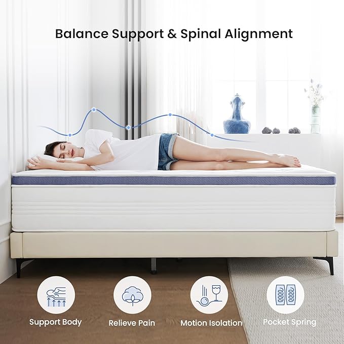 Full Mattress, 12 Inch Full Size Medium Plush Hybrid Mattress in a Box with Gel Memory Foam, Individually Pocketed Springs for Support and Pressure Relief, 100-Night Trial