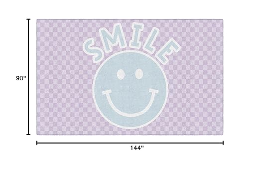 Flagship Carpets Schoolgirl Style Smiley on Lavender Checkerboard Educational Area Rug for Kids Room Seating Décor, Children's Classroom, Play Carpet for Teaching and Playroom, 7'6" x 12', Purple