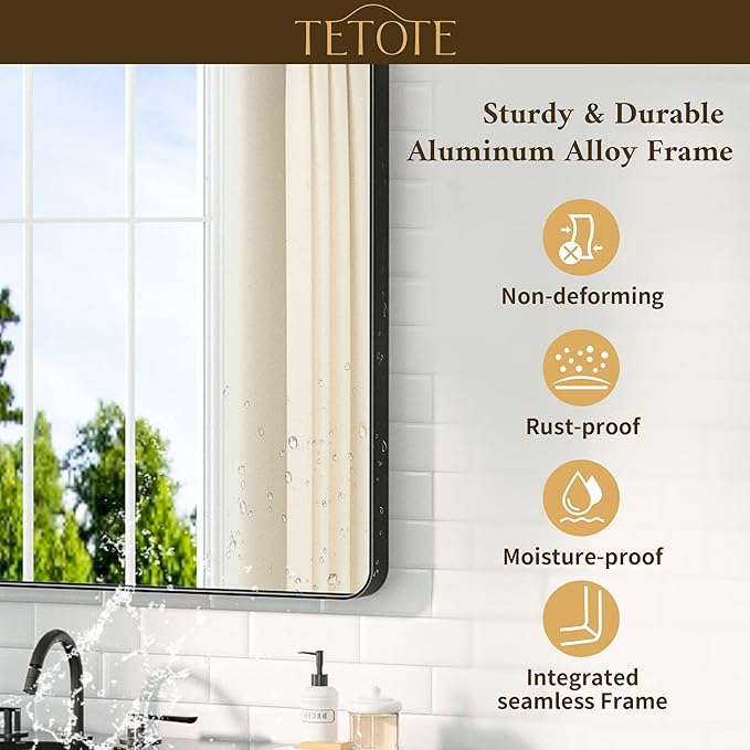 TETOTE Black Mirror 16 x 20 Matte Black Metal Framed Bathroom Mirror, Tempered Glass, Modern Farmhouse Wall Mounted Mirror for Decorative(Horizontal/Vertical)