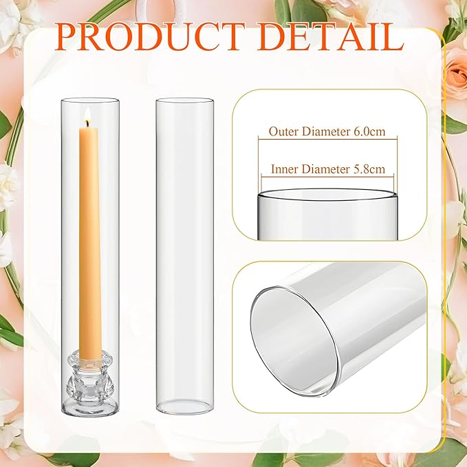 24 Set Christmas Glass Hurricane Candle Holders 12.6" Open Ended Glass Candleholder Tube Shape Bottomless and 2.2" Taper Clear Candlestick Holders for Wedding Party Table Centerpiece (Clear)