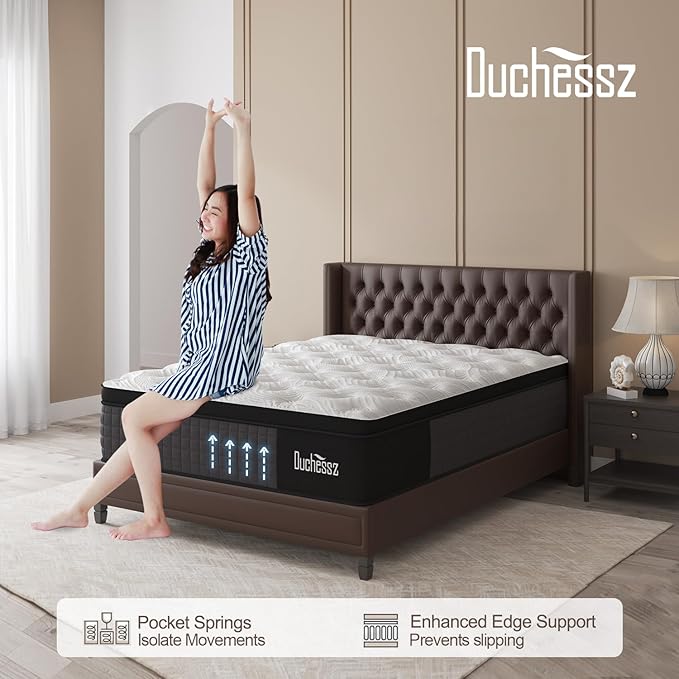 Queen Mattress, 12 Inch Hybrid Mattresses Eurotop with Gel Memory Foam,Motion Isolation Individually Wrapped Pocket Coils Breathable Comfort Soft Pressure Relief 100 Night Trial