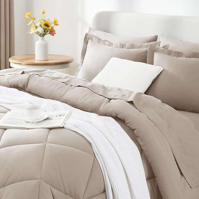 CozyLux Full Size Comforter Sets Linen - 7 Pieces Bed in a Bag Full, Luxury Soft Bed Set for All Seasons, Bedding Set with Down Alternative Comforter, Sheets, Pillowcases & Shams