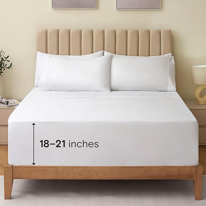 LuxClub 4 PC Queen Sheet Set, Bed Sheets Queen Size, Deep Pockets Wrinkle Free Cooling Bed Sheets Machine Washable Hotel Bedding Silky Soft - White Queen