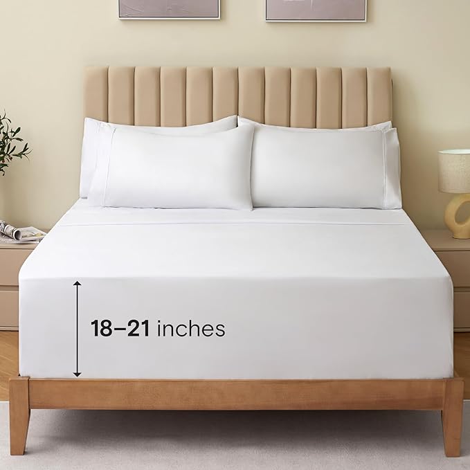 LuxClub 4 PC California King Size Sheet Set Bed Sheets Deep Pockets Wrinkle Free Cooling Sheets Machine Washable Hotel Bedding Silky Soft - White California King