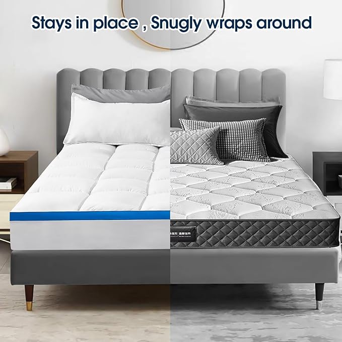 King Mattress Topper, CYMULA Cooling Mattress Pad Cover PillowTop for Bed Back Pain, Extra Thick Mattress Protector Firm Soft Floor Fill Overfilled with 8-21 Inch Deep Pocket, 78"x80"White