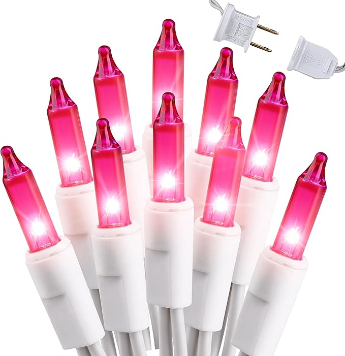 Brizled Pink Christmas Lights,300 Count 69.6ft Incandescent Lights, Connectable Indoor Xmas String Light White Wire, UL Certificated Mini Xmas Tree Light for Christmas Bedroom Wedding Birthday Decor