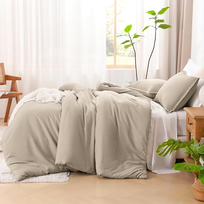 Litanika Khaki California King Comforter Set - 3 Pieces Cal King Lightweight Soft Solid Bed Comforter, Oversized All Season Down Alternative Bed Set (104x96In, 2 Pillowcases)