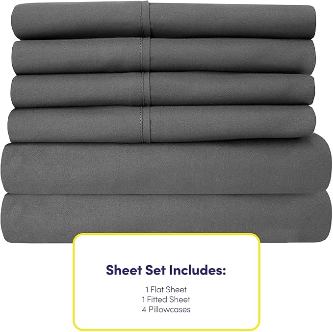 Cal King Size Bed Sheets - 6 Piece 1500 Supreme Collection Fine Brushed Microfiber Deep Pocket California King Sheet Set Bedding - 2 Extra Pillow Cases, Great Value, California King, Gray