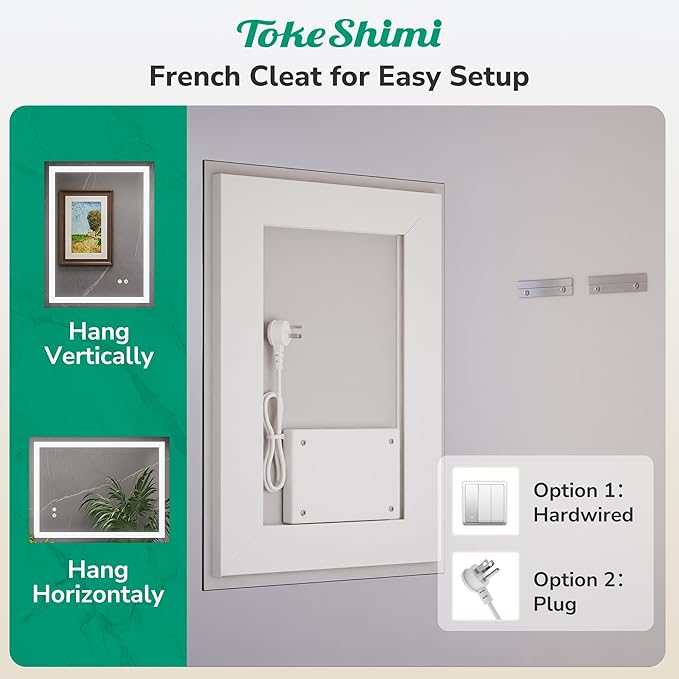 TokeShimi 42x36 LED Mirror for Bathroom,Front Lit + Backlit Light Up Bathroom Mirror,Anti-Fog Lighted Mirrors,Dimmable 3 Colors,Memory Function,Tempered Glass,Waterproof,UL Listed