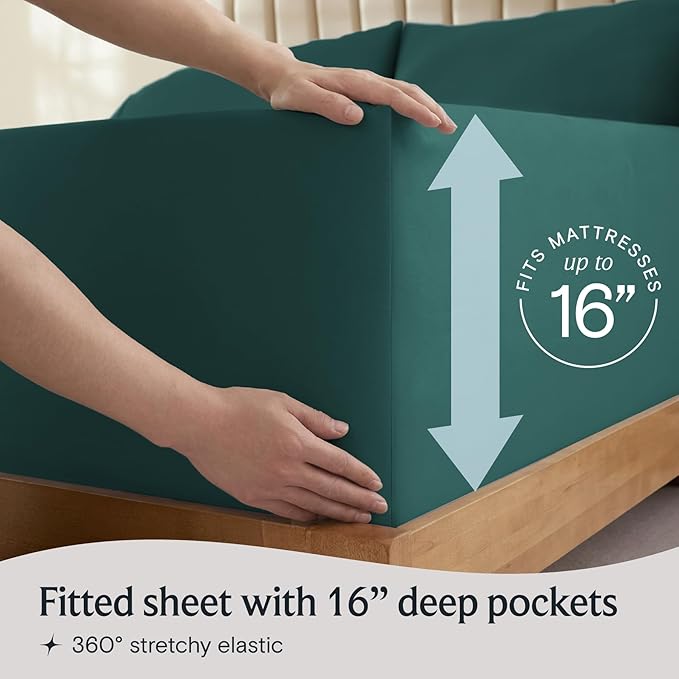 LuxClub 5 PC Split King Sheet Set, Breathable Luxury Bed Sheets, Deep Pockets Wrinkle Free Cooling Sheets Machine Washable Hotel Bedding Silky Soft - Emerald Split King