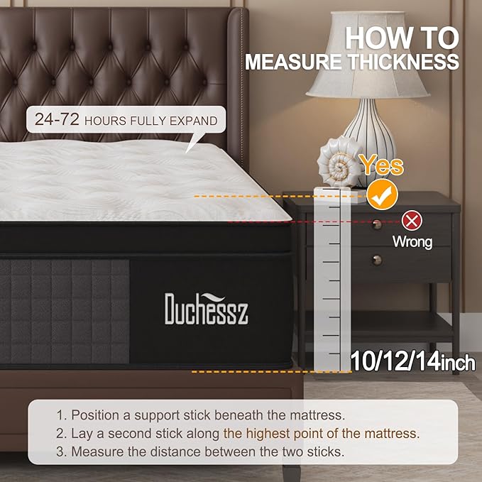 Queen Mattress, 10 Inch Hybrid Mattresses Black with Gel Memory Foam and Individually Pocket Innerspring Euro Top Medium Firm for Motion Isolation, Edge Support, 100 Night Trial