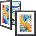 KINLINK 8.5x11 Kids Art Frames Set of 2, Solid Wood Kids Artwork Frames Changeable with Acrylic Front Opening Holds 150 Pictures, Art Frame for Kids Artwork with Mat or without Mat, Black Wood