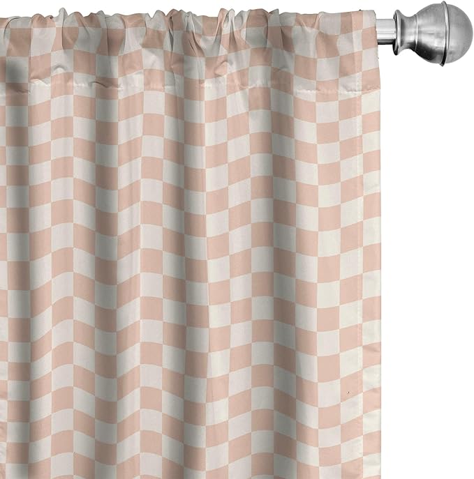 Ambesonne Geometric Curtains, Pale Salmon Colored Chess Table Like Modern Pink Color Squares Art Print, Window Treatments 2 Panel Set for Living Room Bedroom, Pair of - 28" x 95", Peach Cream