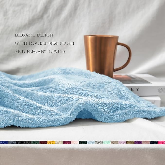 Exclusivo Mezcla Plush Fuzzy Fleece Bed Blanket Twin Size, Super Soft, Fluffy and Warm Blankets, Suitable for All Seasons (Light Blue, 90x66 Inches)