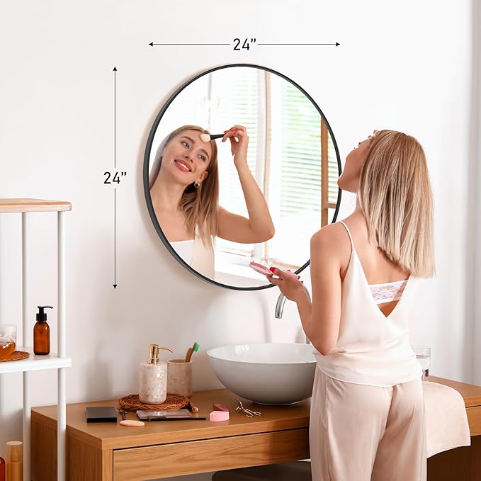 Sweetcrispy Black Round Wall Mirror 20 Inch, Bathroom Mirrors for Over Sink, Wall Decor for Bathroom, Entryway, Bedroom, Vanity