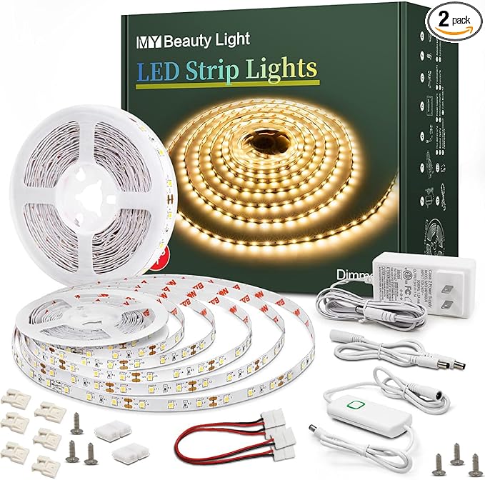 Led Strip Lights 65.6ft Warm White Dimmable Led Light Strip Flexible Rope Lights Kits with 24v Etl Power Supply, Adhesive Clips, Dimmer Switch and Connectors for Indoor Decor