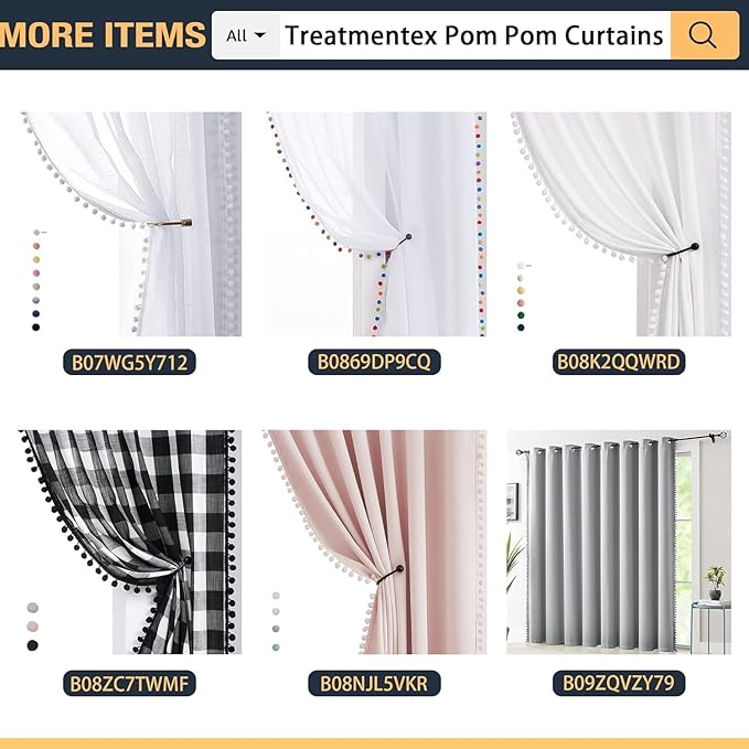 Treatmentex Sheer Blue Curtains for Bedroom Window 95 inches Long Linen Textured Pom-Pom Voile Drapers for Kids Bed Canopy Navy Rod Pocket 2Pack
