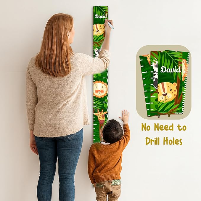 Personalized Growth Chart for Wall, Wooden Height Chart for Kids, Cute Height Measurement for Child/Girls/Boys, Baby and Toddler's Playroom/Kid's Room/Nursery Decor, Animals