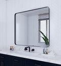 VocalStar Black Metal Framed Bathroom Mirror for Wall, 36 x 40 Inch Large Rounded Rectangle Matte Black Bathroom Vanity Mirror Farmhouse, 1/4-inch Shatterproof Glass | Ultra-Flush Hanging