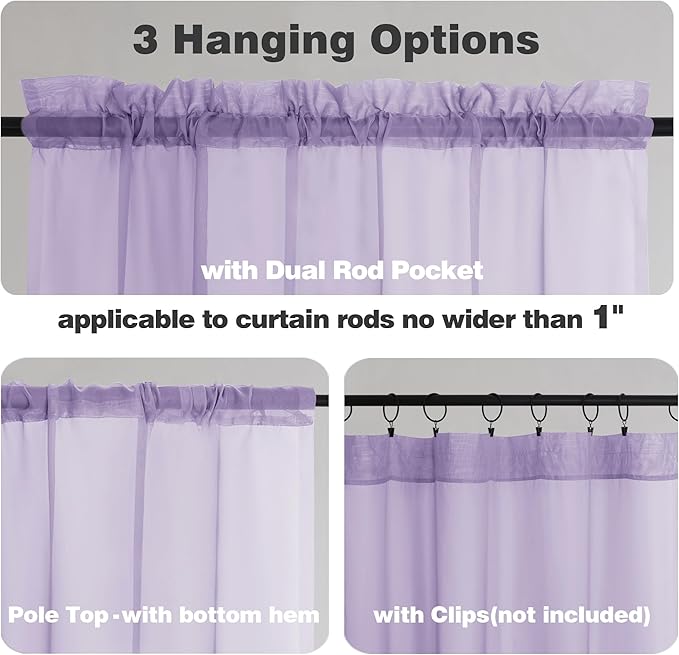 Chyhomenyc Lilac Sheer Curtains 84 Inch Length 2 Panels, Light Filtering Soft Airy Voile Rod Pocket Sheer Window Drapes for Bedroom Living Room, Each 42Wx84L Inches