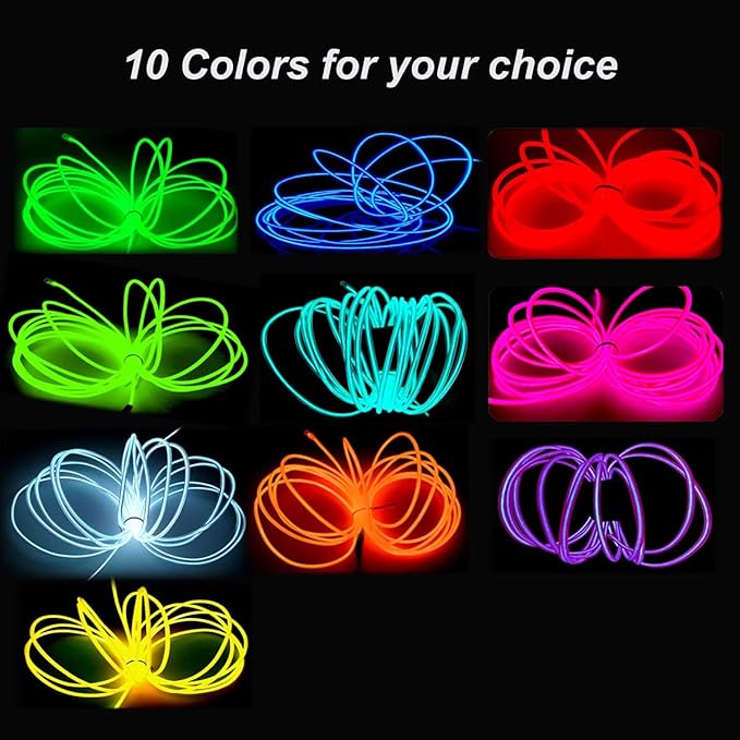 MaxLax EL Wire Lime Green, 9.8ft/3m Portable Battery Pack Neon Light Strip 360° Cuttable Glowing Rope Lights for Parties, Halloween, DIY Decoration