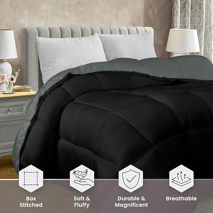 Utopia Bedding Comforter Duvet Insert, Quilted Comforter with Corner Tabs, Box Stitched Down Alternative Comforters King Size (Black/Grey)