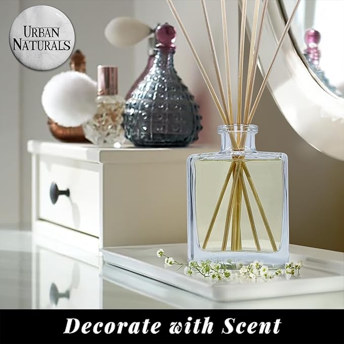 Urban Naturals Oud Reed Diffuser Set – Bergamot, Raspberry, Oud, Musk, Warm Amber – Made with Essential Oils – Sleek Rectangular Refillable Glass Bottle – Made in The USA