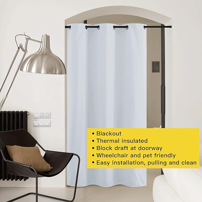 NICETOWN Curtains & Drapes for Door Tapestry, Sound Noise Canceling Room Darkening Replacement Makeshift Curtains for Bathroom Pantry Bedroom Closet (Cloud Grey, 1 Panel, 5ft Wide x 11ft Long)