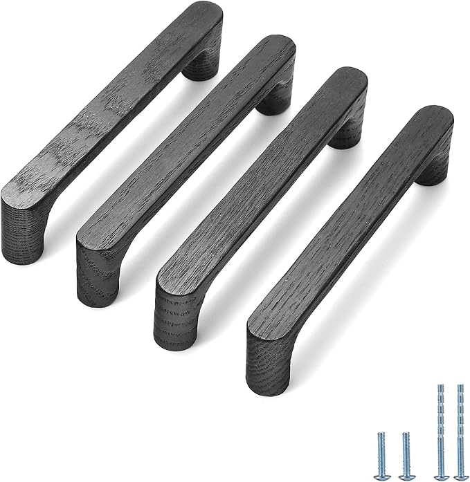 Black Round 5 in 4 pcs Wooden Drawer Pulls Handle pulls for cabinets Kitchen Cabinet Drawer pulls Cabinet Door Pull