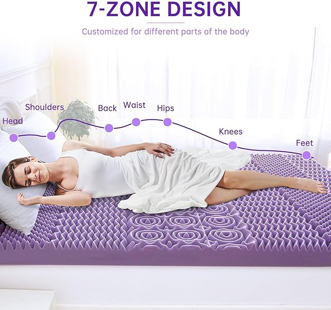 MUXHOMO 3 Inch 7-Zone Full Mattress Topper, Egg Crate Foam Mattress Topper Full Size for Back Pain, Lavender Cooling Gel Infused Bed Pad, CertiPUR-US and Oeko-TEX Certification (54"×75")