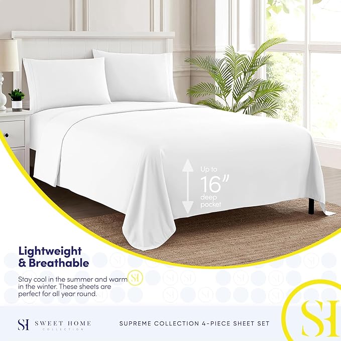 Twin XL Sheets - Breathable Luxury Sheets with Full Elastic & Secure Corner Straps Built In - 1800 Supreme Collection Extra Soft Deep Pocket Bedding Set, Sheet Set, Twin XL, White
